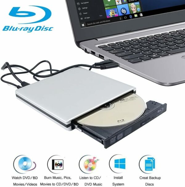 Leitor Gravador de DVD Externo Usb 3.0 Portátil Externo 6X BD-R Blu-Ray Burner Pop-Up Drive Óptico para Asus ZenBook Pro Duo - Imagem 8
