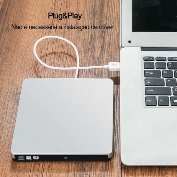 Gravador e Leitor Dvd/Cd Usb 3.0 Drive Portátil Slim Laptop PC Desktop Branco Newlan - Imagem 6
