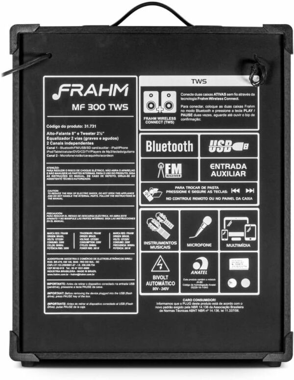 Caixa de Som Amplificada Multiuso MF 300 TWS Bluetooth Frahm - Imagem 2