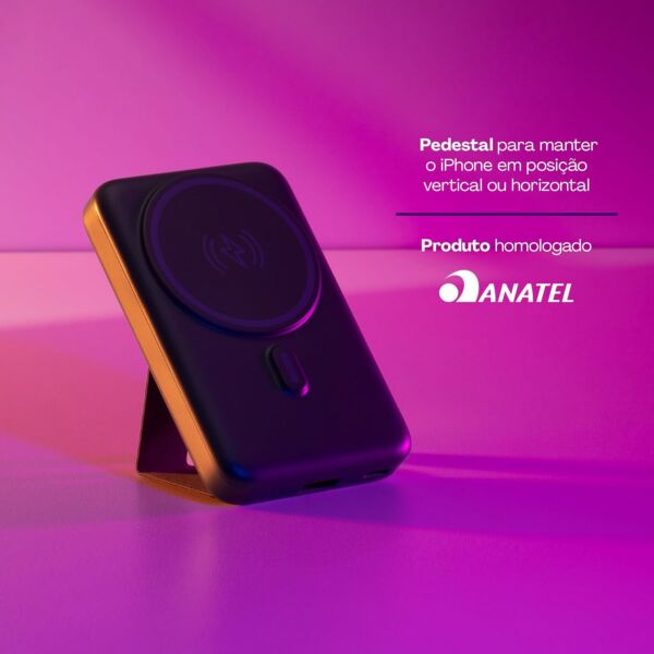Bateria Externa Portátil Universal por Indução 10.000mAh Carregamento rápido Suporte Dobrável Compatível com MagSafe PB10MAGSG Geonav - Imagem 7