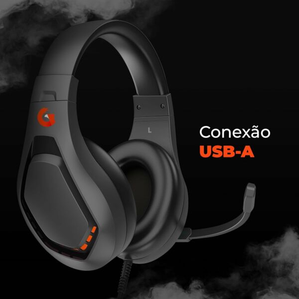 Fone de Ouvido Headset Gamer Thunder Light GOOD GAME RGB 7.1 Virtual Driver 50mm Microfone Omnidirecional Conexão USB G3HS01BK Preto Geonav - Imagem 3