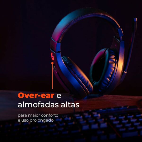 Fone de Ouvido Headset Gamer Thunder Light GOOD GAME RGB 7.1 Virtual Driver 50mm Microfone Omnidirecional Conexão USB G3HS01BK Preto Geonav - Imagem 5