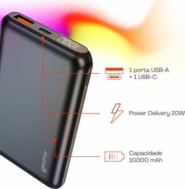 Bateria Externa Portátil Power Bank 10.000mAh PB10K20WSG Geonav - Imagem 3