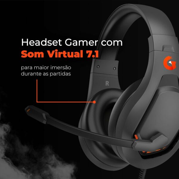 Fone de Ouvido Headset Gamer Thunder Light GOOD GAME RGB 7.1 Virtual Driver 50mm Microfone Omnidirecional Conexão USB G3HS01BK Preto Geonav - Imagem 2