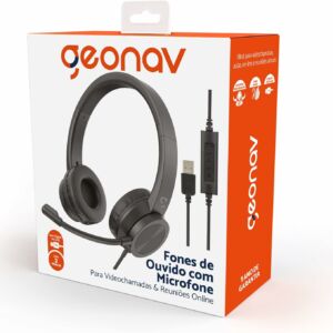 Fone de Ouvido com Microfone Omnidirecional para Video Chamadas & Reuniões Online Conector USB HSETUBK Preto Geonav