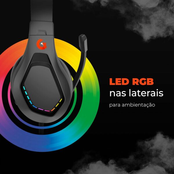 Fone de Ouvido Headset Gamer Thunder Light GOOD GAME RGB 7.1 Virtual Driver 50mm Microfone Omnidirecional Conexão USB G3HS01BK Preto Geonav - Imagem 6