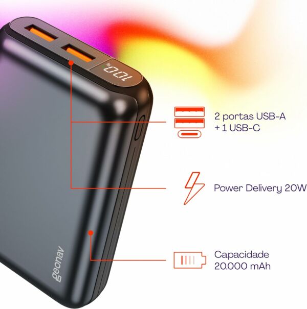 Bateria Externa Portátil Power Bank 20.000mAh PB20K20WSG Geonav - Imagem 6