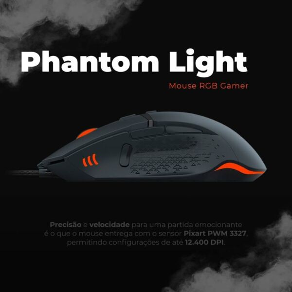 Mouse Gamer Phantom Light Good Game Sensor Óptico DPI 12.400 LED RGB G3MS01BK Preto Geonav - Imagem 3