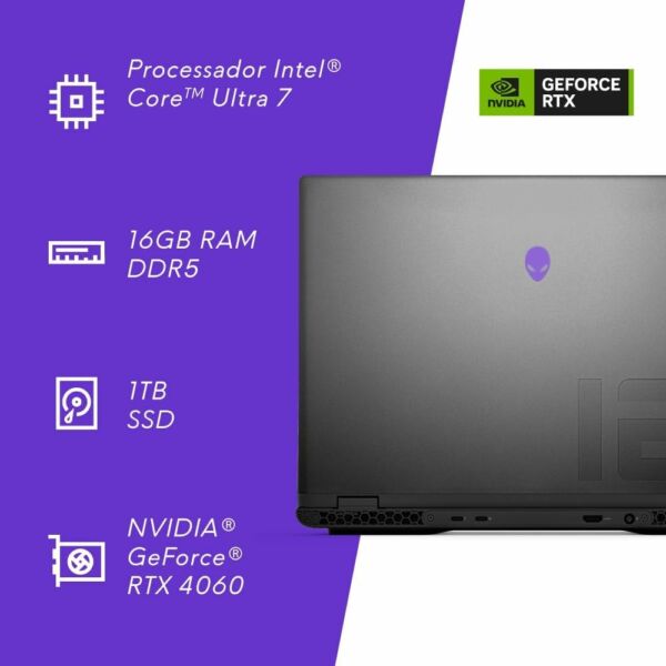 Notebook Dell Alienware M16 R2 AW16-U9185H-M30P Intel Core Ultra 9 32GB 1TB SSD RTX 4070 Windows 11 Home - Imagem 2