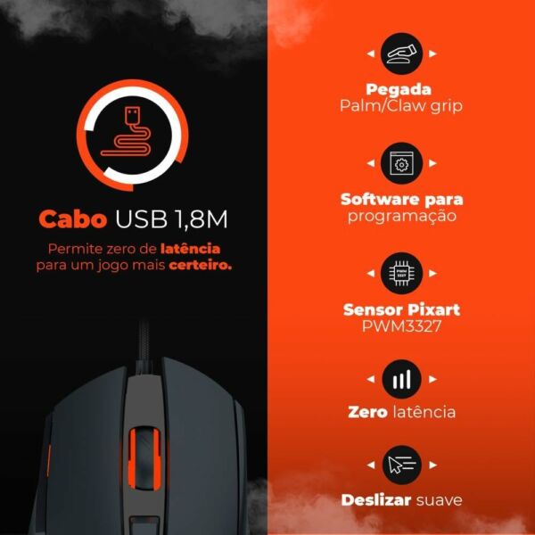 Mouse Gamer Phantom Light Good Game Sensor Óptico DPI 12.400 LED RGB G3MS01BK Preto Geonav - Imagem 2