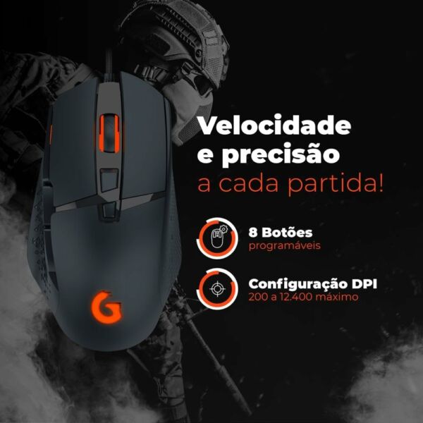 Mouse Gamer Phantom Light Good Game Sensor Óptico DPI 12.400 LED RGB G3MS01BK Preto Geonav - Imagem 5